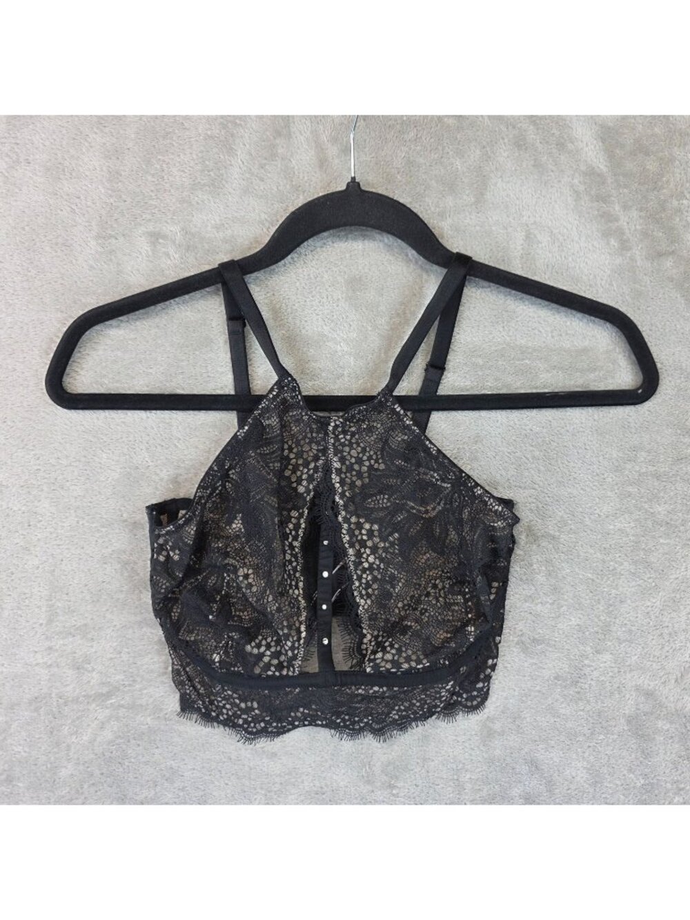 Victoria's Secret Very Sexy Longline Bra Womens 34D Black Lace Sheer Hook Back